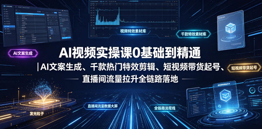 AI视频实操课0基础到精通｜AI文案生成、千款热门特效剪辑、短视频带货起号、直播间流量拉升全链路落地-极客网创