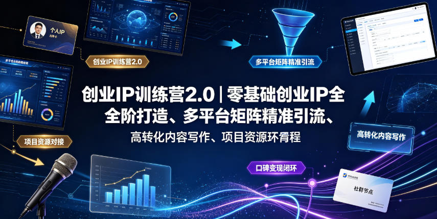 创业IP训练营2.0｜零基础创业IP全阶打造、多平台矩阵精准引流、高转化内容写作、项目资源对接与口碑变现闭环课程-极客网创