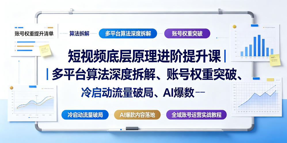 短视频底层原理进阶提升课|多平台算法深度拆解、账号权重突破、冷启动流量破局、AI爆款内容落地与全域账号运营实战教程-极客网创