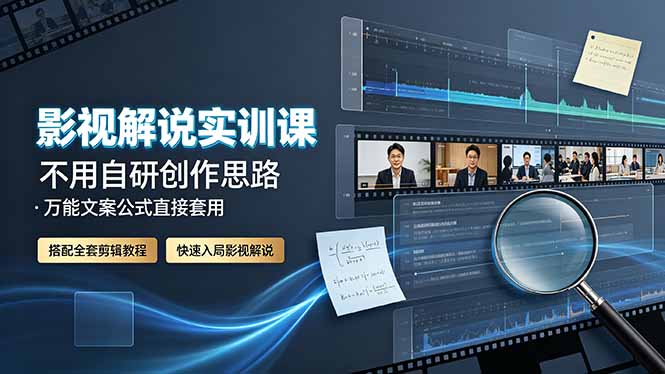 影视解说实训课:不用自研创作思路,万能文案公式直接套用,搭配全套剪辑教程,快速入局影视解说-极客网创