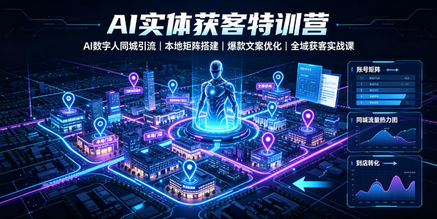 AI实体获客特训营|AI数字人同城引流、本地矩阵搭建、爆款文案优化全域获客实战课-极客网创