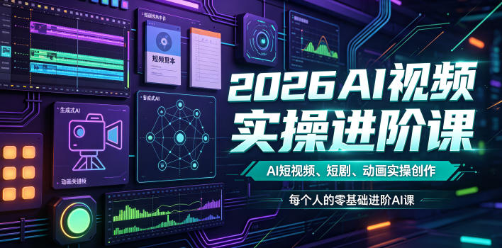 2026AI视频实操进阶课，AI短视频、短剧、动画实操创作，每个人的零基础进阶ai课-极客网创
