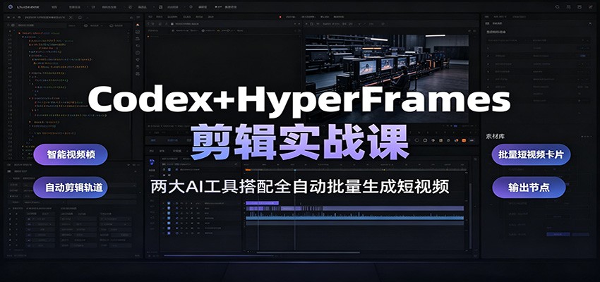Codex+HyperFrames剪辑实战课：两大AI工具搭配全自动批量生成短视频-极客网创