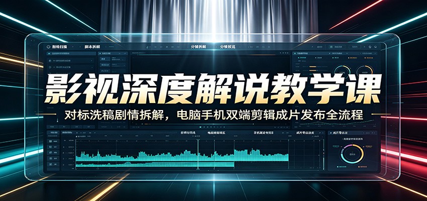 影视深度解说教学课：对标洗稿剧情拆解，电脑手机双端剪辑成片发布全流程-极客网创