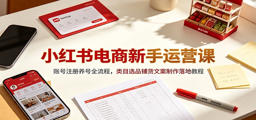 小红书电商新手运营课：账号注册养号全流程，类目选品铺货文案制作落地教程-极客网创