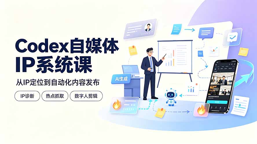 Codex自媒体IP系统课：IP诊断/热点抓取/IP蒸馏 Skill，爆款复刻数字人多平台自动发布教程-极客网创