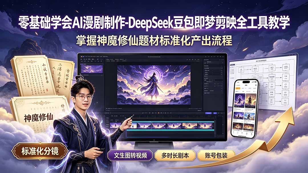 零基础学会AI漫剧制作-DeepSeek豆包即梦剪映全工具教学，掌握神魔修仙题材标准化产出流程-极客网创