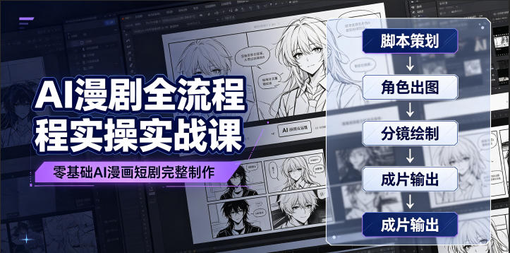 AI漫剧全流程实操实战课|零基础AI漫画短剧完整制作、脚本出图成片全链路落地教程-极客网创