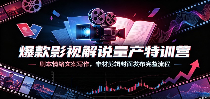 爆款影视解说量产特训营：剧本情绪文案写作，素材剪辑封面发布完整流程-极客网创