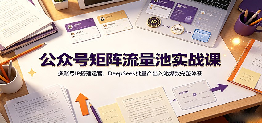 公众号矩阵流量池实战课：多账号IP搭建运营，DeepSeek批量产出入池爆款完整体系-极客网创