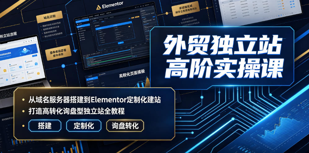 外贸独立站高阶实操课|从域名服务器搭建到Elementor定制化建站,打造高转化询盘型独立站全教程-极客网创
