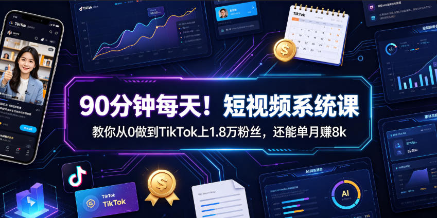 90分钟每天！短视频系统课教你从0做到TikTok上1.8万粉丝，还能单月賺8k【原创双语字幕】-极客网创