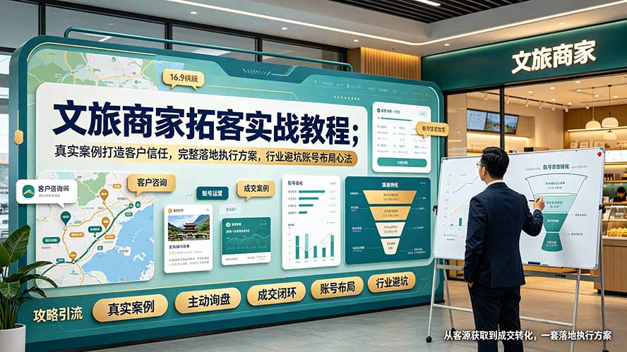 文旅商家拓客实战教程;真实案例打造客户信任,完整落地执行方案,行业避坑账号布局心法-极客网创