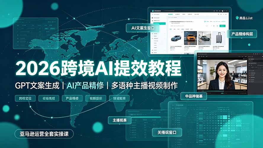 2026跨境AI提效教程·GPT文案生成｜AI产品精修｜多语种主播视频制作，亚马逊运营全套实操课-极客网创
