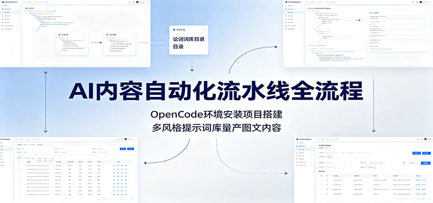 AI内容自动化流水线全流程:OpenCode环境安装项目搭建,多风格提示词库量产图文内容-极客网创