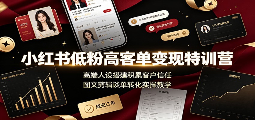 小红书低粉高客单变现特训营：高端人设搭建积累客户信任，图文剪辑谈单转化实操教学-极客网创