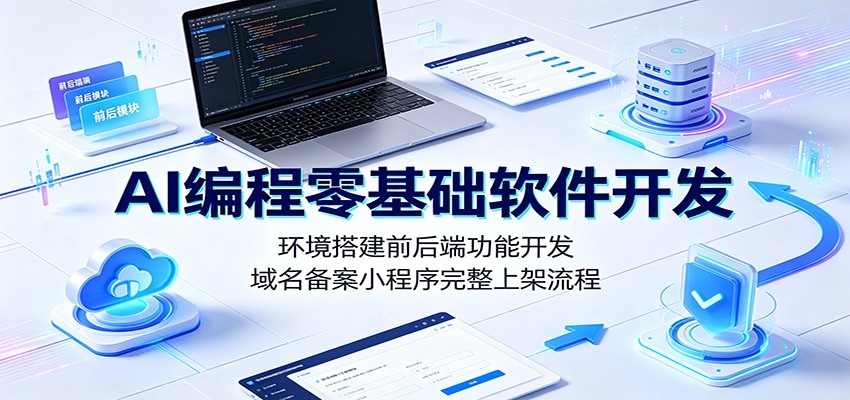 AI编程零基础软件开发：环境搭建前后端功能开发，域名备案小程序完整上架流程-极客网创