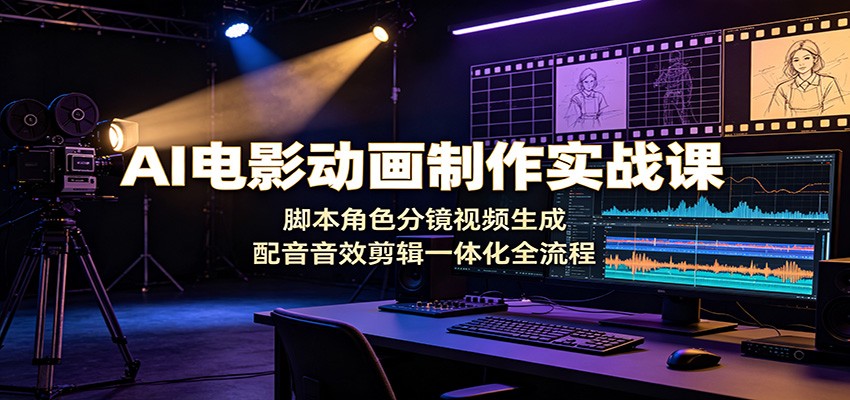AI电影动画制作实战课：脚本角色分镜视频生成，配音音效剪辑一体化全流程-极客网创