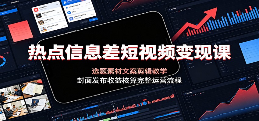 热点信息差短视频变现课：选题素材文案剪辑教学，封面发布收益核算完整运营流程-极客网创