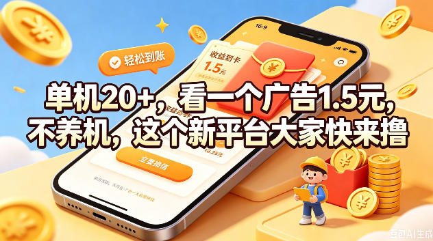 单机20+,看一个广告1.5米,不养机,这个新平台大家快来撸【揭秘】-极客网创