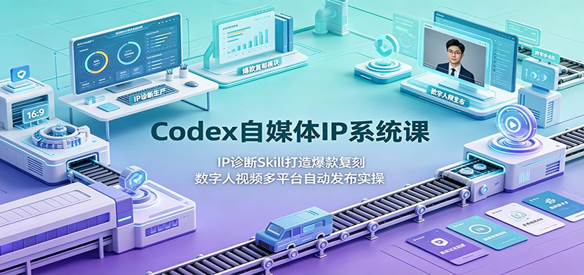 Codex自媒体IP系统课：IP诊断Skill打造爆款复刻，数字人视频多平台自动发布实操-极客网创