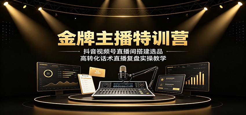 金牌主播特训营：抖音视频号直播间搭建选品，高转化话术直播复盘实操教学-极客网创