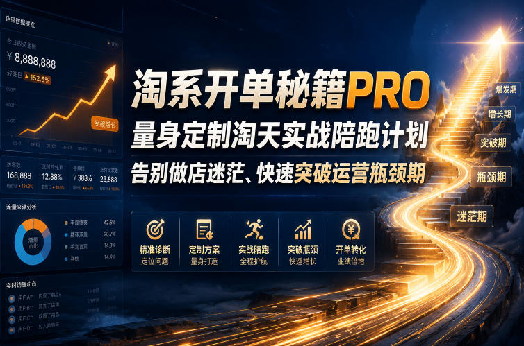 淘系开单秘籍PRO,量身定制淘天实战陪跑计划,告别做店迷茫、快速突破运营瓶颈期(20260715)-极客网创