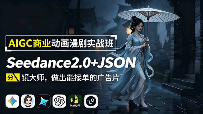 AIGC商业动画漫剧实战班-更新：Seedance2.0+JSON分镜大师，做出能接单的广告片-极客网创