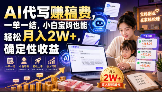AI代写賺稿费，一单一结，小白宝妈也能轻松月入2W+，确定性收益【揭秘】-极客网创