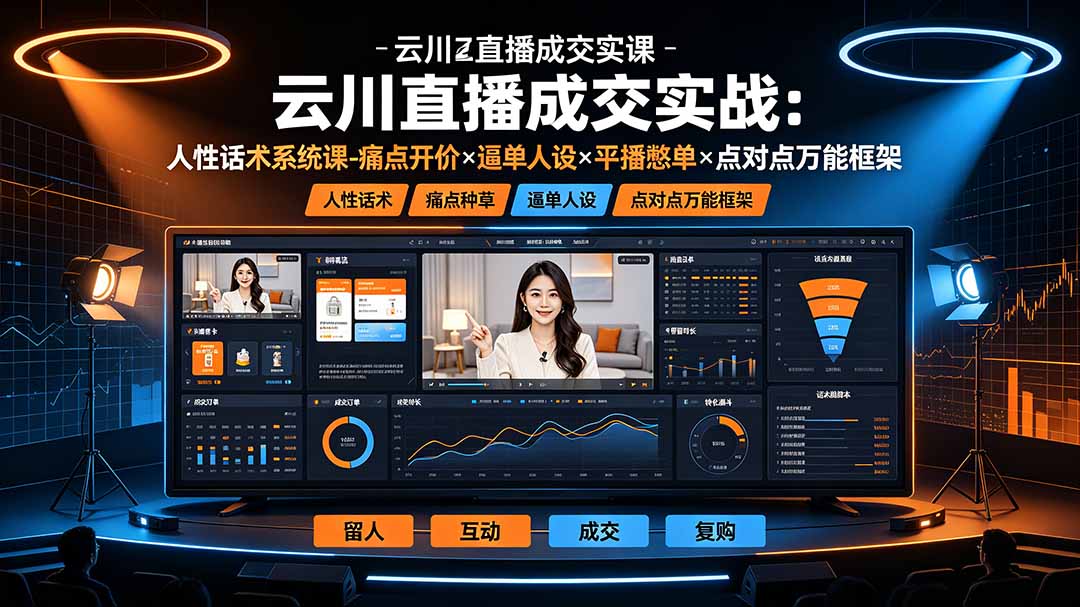 云川直播成交实战：人性话术系统课-痛点种草×塑品开价×逼单人设×平播憋单×点对点万能框架-极客网创