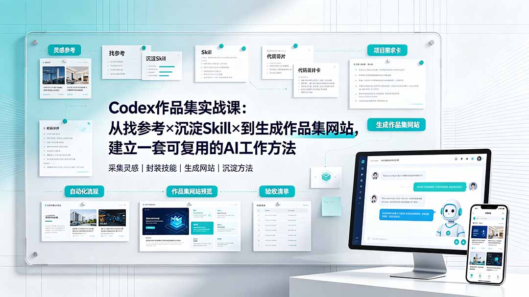 Codex作品集实战课：从找参考×沉淀Skill×到生成作品集网站，建立一套可复用的AI工作方法-极客网创