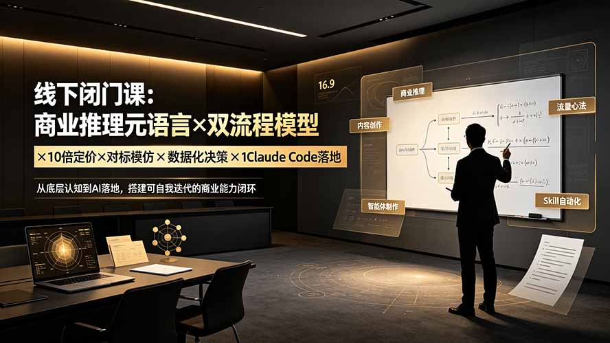 线下闭门课：商业推理元语言×双流程模型×10倍定价×对标模仿×数据化决策×Claude Code落地，击穿认知盲区-极客网创