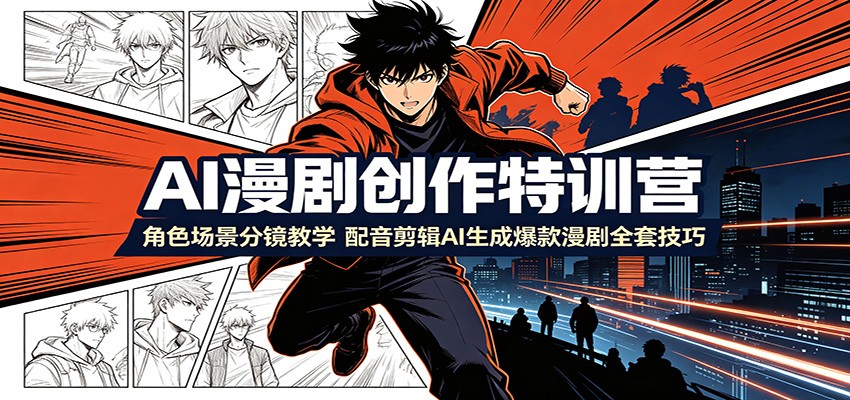 AI漫剧创作特训营：角色场景分镜教学，配音剪辑AI生成爆款漫剧全套技巧-极客网创