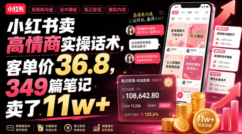 小红书卖高情商实操话术，客单价36.8，349篇笔记卖了11w+！-极客网创