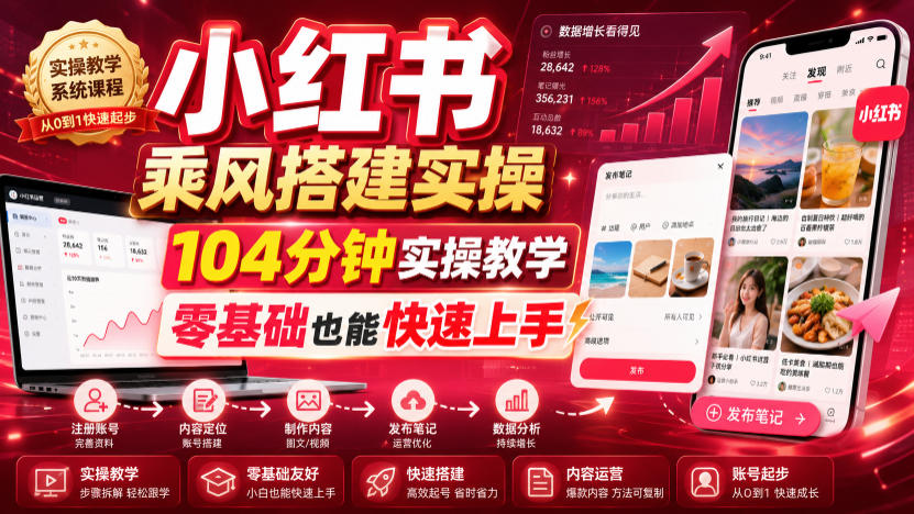 小红书乘风搭建实操,104分钟实操教学,零基础也能快速上手