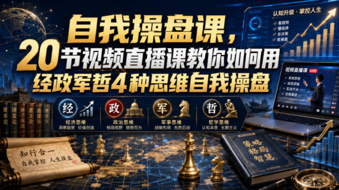 自我操盘课,20节视频直播课教你如何用经政军哲4种思维自我操盘-极客网创
