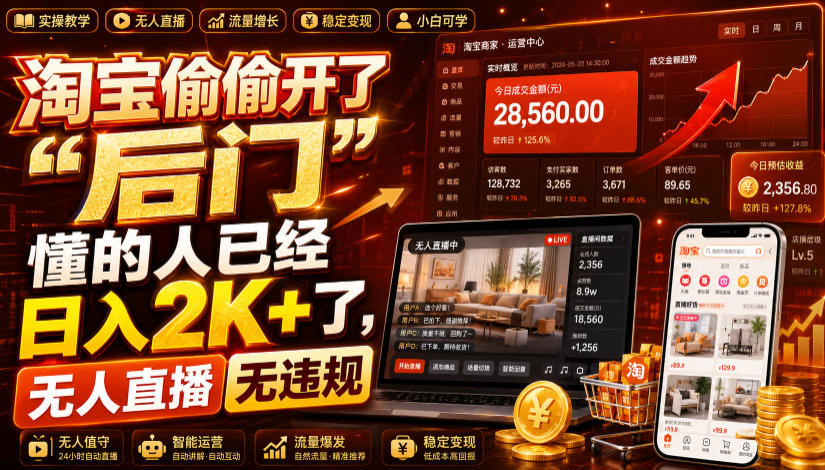 淘宝偷偷开了“后门”，懂的人已经日入2K+了，无人直播无违规，一台电脑=一家24小时营业的线上门店【揭秘】-极客网创