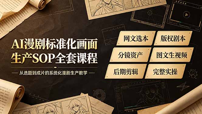 AI漫剧标准化画面生产SOP全套课程-更新，网文选本版权剧本分镜资产全覆盖，图文生视频后期剪辑完整实操教学-极客网创