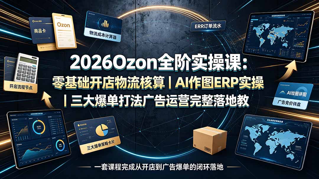 2026Ozon全阶实操课：零基础开店物流核算｜AI作图ERP实操｜三大爆单打法广告运营完整落地教程-极客网创