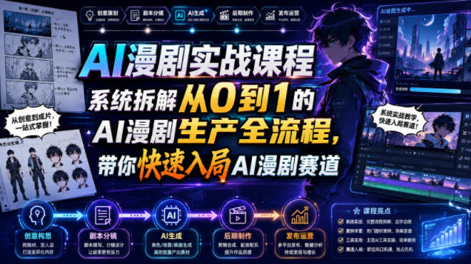 AI漫剧实战课程，系统拆解从0到1的AI漫剧生产全流程，带你快速入局AI漫剧赛道-极客网创