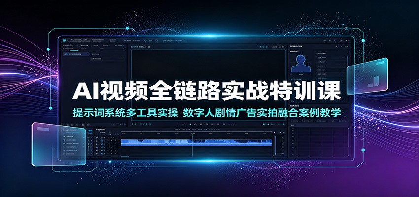 AI视频全链路实战特训课:提示词系统多工具实操,数字人剧情广告实拍融合案例教学-极客网创