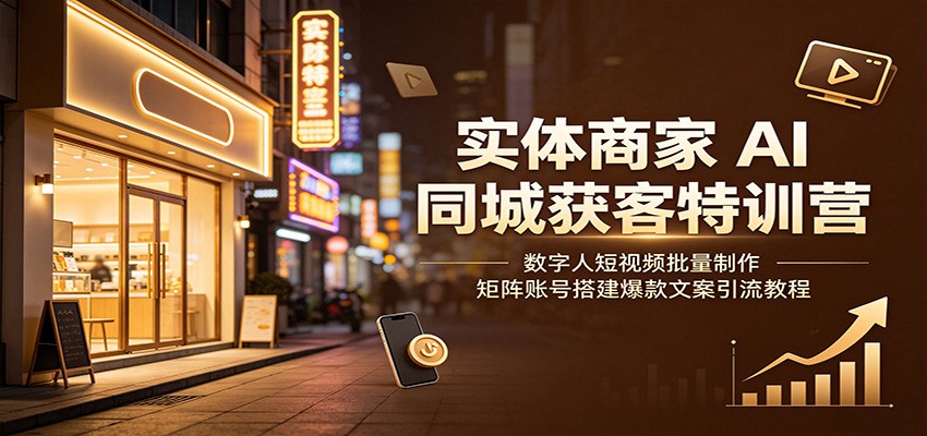 实体商家AI同城获客特训营:数字人短视频批量制作,矩阵账号搭建爆款文案引流教程-极客网创