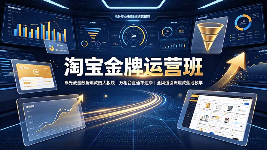 淘宝金牌运营班-7月：曝光流量数据爆款四大板块｜万相台直通车达摩｜全渠道引流爆款落地教学-极客网创