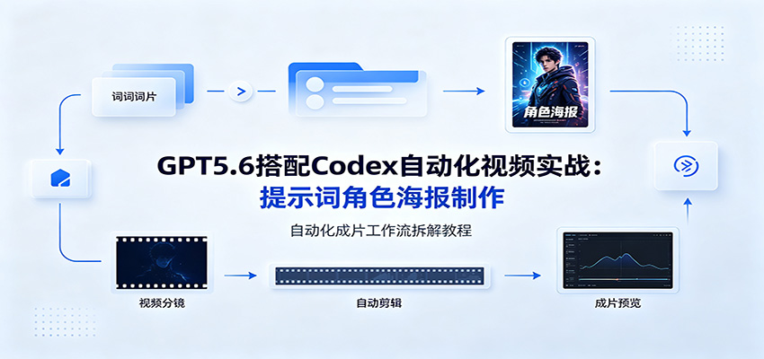 GPT5.6搭配Codex自动化视频实战:提示词角色海报制作,自动化成片工作流拆解教程-极客网创