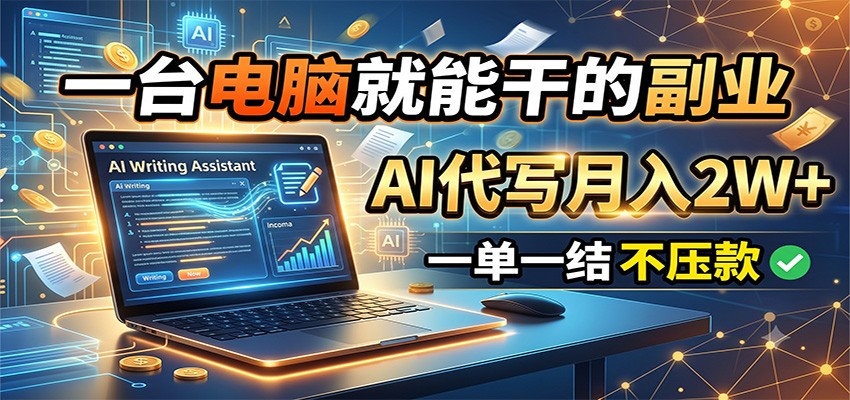一台电脑就能干的副业,AI代写月入2W+,一单一结不压款-极客网创