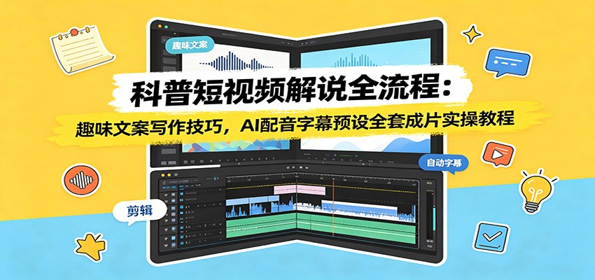 科普短视频解说全流程：趣味文案写作技巧，AI配音字幕预设全套成片实操教程-极客网创
