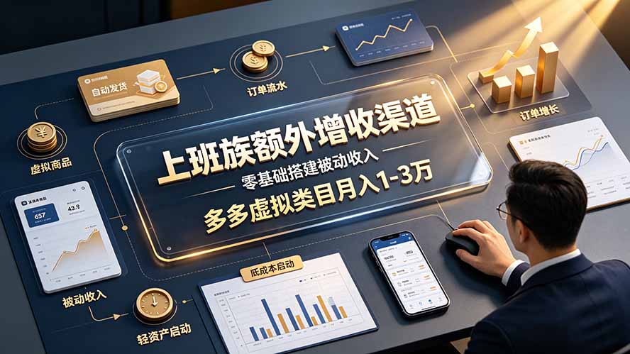 上班族额外增收渠道，零基础搭建被动收入，多多虚拟类目月入 1-3 万-极客网创