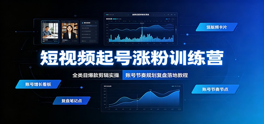 短视频起号涨粉训练营:全类目爆款剪辑实操,账号节奏规划复盘落地教程-极客网创
