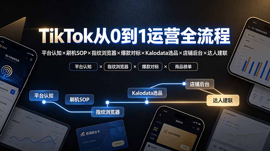 TikTok从0到1运营全流程:平台认知×刷机SOP×指纹浏览器×爆款对标×Kalodata选品×店铺后台×达人建联-极客网创