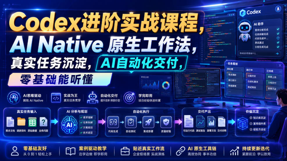 Codex进阶实战课|AI Native原生工作法,22节真实任务落地,从配置到AI自动化交付全链路教程-极客网创